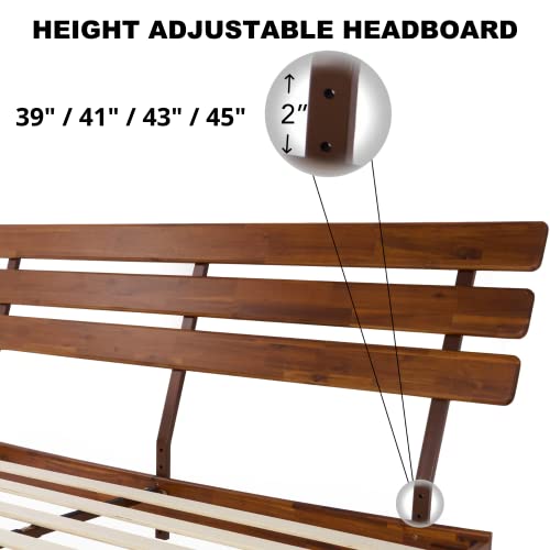 Bme Caden 15 Inch Deluxe Bed Frame With Adjustable Headboard - Mid Century, Retro Style With Acacia Wood - No Box Spring Needed - 12 Strong Wood Slat Support - Easy Assembly - Dark Chocolate, King #TOP4