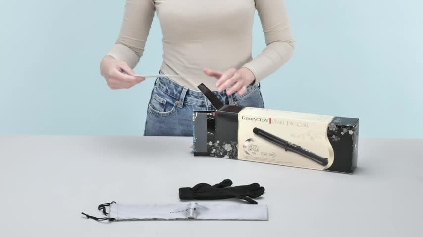 Bild 6 - Remington Lockenstab große Locken [32mm] Pearl Digital (Keramikbeschichtung mit echten Perlen) LCD-Display 130-210°C, inkl. Hitzehandschuh, sanfte Wellen feines bis kräftiges Haar, Schwarz, CI9533