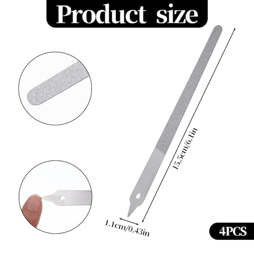 4 Pcs Metal Nail Files for Natural Nails, Double-Sided Diamond Nail File with Pointed Tip Reusable Portable Stainless Steel Nails File for Manicure Pedicure Tools