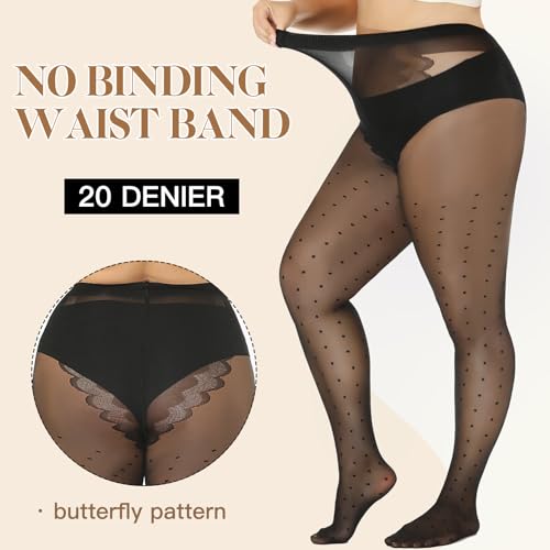 MANZI Plus Size Sheer Pantyhose for Women Black Polka Dot Tights Patterned 20D Sexy Stockings4