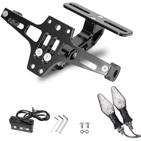 MDPROMCP Universal Adjustable Motorcycle License Plate Holder Motorcycle Fender Eliminator Kit With 2 Turn Signal Lights Cover