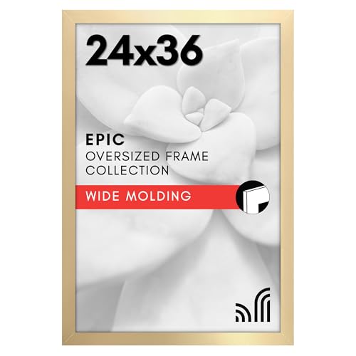 Americanflat 24x36 Poster Frame with Polished Plexiglass - Gold Picture Frame - Wide Photo Frames Made of Engineered Wood for Vertical or Horizontal Wall Display - Epic Collection - Gold