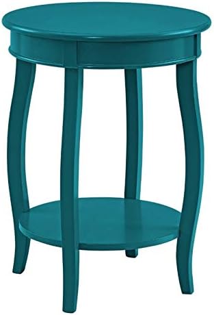 BOWERY HILL Round End Table with Shelf in Teal