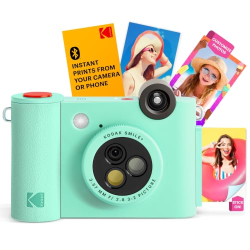 Image of Kodak Smile+ 2-in-1 Digital Instant Print Camera & Wireless Bluetooth Photo Printer - 10MP, Special-Effect Rotating Lens, Zink 2x3 inch Sticky-Back Photos, Print (Renewed)