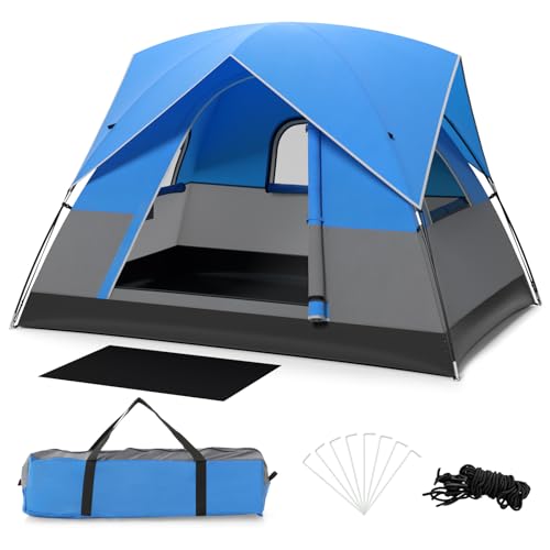 HOMASIS Tente de Camping pour 2-3 Personnes, Tente Dôme de Randonnée Imperméable avec 3 Fenêtres et Toit de Pluie, Tente Camping Légèr d&rsquo;Extérieur avec 4 Cordes à Vent et 8 Piquets,200 x 146 x 130 cm