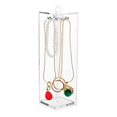 Stock Your Home Long Necklace Holder with 12 Hooks - Acrylic Jewelry Organizer Necklaces Stand and Display Case - Jewelry Box for Chains - Necklace Holder Box for Dressers & Vanity Tables, Clear Cover