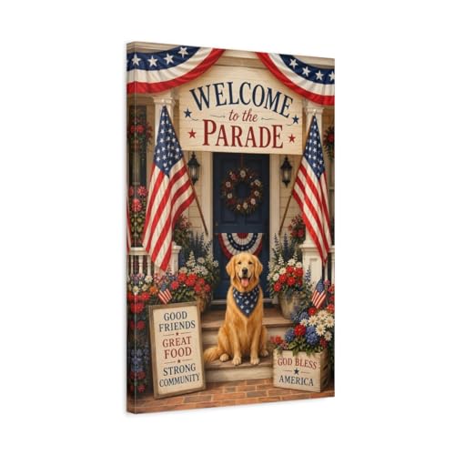 Toile chien patriotique 40x60 cm pour salon traditionnel au-dessus du canapé