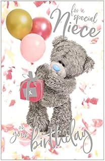 Me to You Tatty Teddy 'Special Niece' Birthday Balloons 3D Lenticular Card 6 x 9" - Official Collection, White, gray, pink, gold, ALM93059