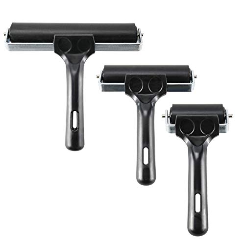 YaeKoo 3 pcs Rubber Brayer,Rubber Glue Roller Paint Brush Ink Applicator Art Craft Oil Painting Tool Anti Skid Tape Construction, for Printmaking, Wallpapers Ink Paint Block Stamping (2.4",4",5.9")