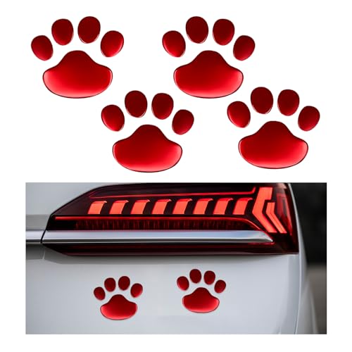 Ohleats 4 PCS 3D Dog Paw Print Stickers for Car, Dog Paw Footprint Sticker Decal, Waterproof Dog Paw Print Badge Decals for Most Vehicles, Universal Exterior Car Accessories (Red)