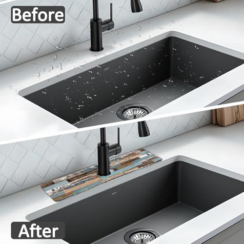 15" X 5.5" Kitchen Sink Splash Guard Faucet Mat Wood Grain Super Absorbent Fast Drying Faucet Guard & Draining Mat Sink Splash Guard Behind Faucet for Kitchen, Bathroom by yrhsnclsdg - Image 6