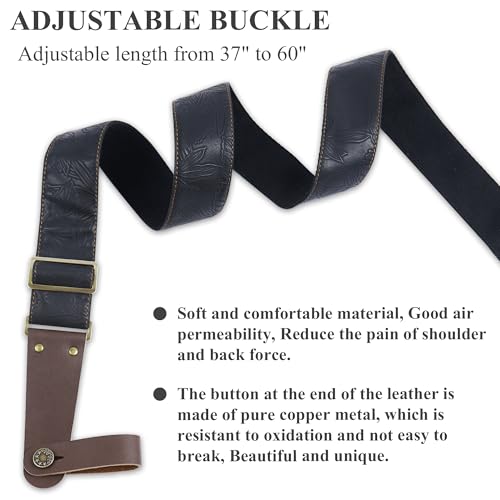 Czzmy Adjustable Guitar Strap Includes 2 Strap Locks & 2 Matching Picks.Leather ends Guitar Shoulder Strap Suitable for Acoustic Guitar,Electric Guitar,Gift for Guitarist(1-Carved Black) - Image 3