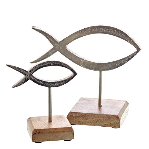 Alu line Metall Fisch auf Stand Mangoholz/Aluminium vernickelt ca.22x10x18cm, 1 Fisch
