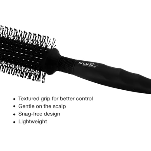 Image of Ikonic Professional Carbon Fibre Roller Brush with Ionic Technology, Anti Frizz Styling, Curling, Volumizing & Waves for Women & Men, All Hair Types, Heat Resistant, Salon & Personal Use - CFB 25