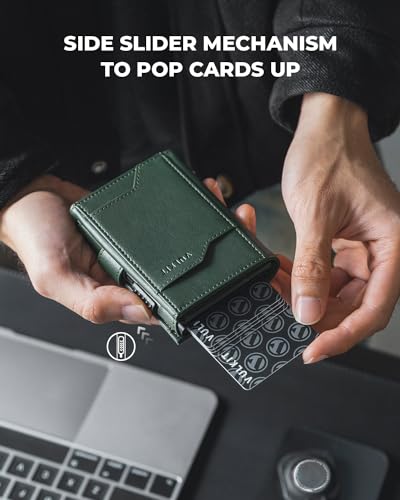 Image of VULKIT Pop up Card Wallet with AirTag Holder RFID Blocking Credit Card Holder with Banknote Compartment & ID Window for Men(New Green)