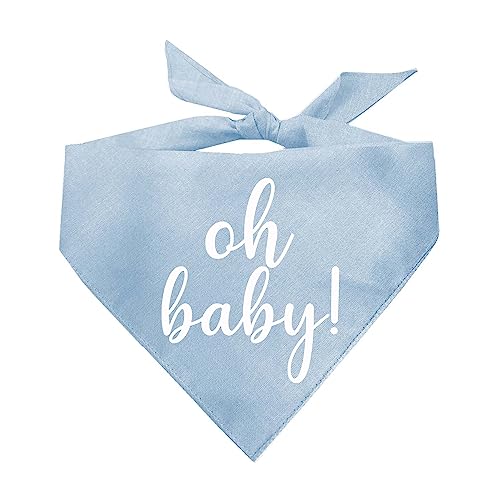 Oh Baby! Dog Bandana | 100% Cotton Adjustable Triangle | Made in USA | New Baby | Pregnancy Announcement Photoshoot Prop | Gender Reveal | Baby Blue One Size (288)