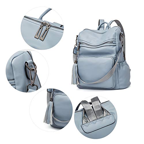 Image of Backpack Purse For Women Fashion Leather Designer Travel Large Ladies Shoulder Bags with Tassel Blue