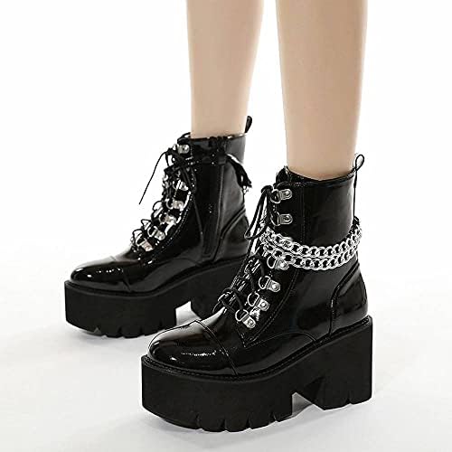 Amazon.com: LRECHEU Botas de plataforma para mujer, de tacón alto, con  cremallera, con cordones, de microfibra sintética, de piel sintética, botas  de combate, botas de motocicleta de media pantorrilla : Todo lo