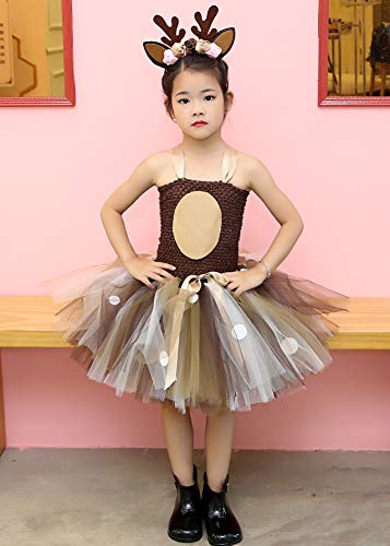 Tutu Dreams Girls Kids Deer Reindeer Costume Christmas Party Holiday Carnival Party Dress Up Clothes Gifts Accessories (Deer, 7-8 Years) #TOP1