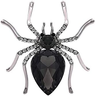 YOQUCOL Halloween Spider Shape Brooch Pins Silver Tone Black Rhinestone Zirconia Crystal Spider Brooch for Women Girls
