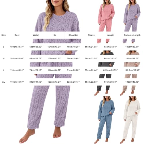 Flannel Pajamas for Women Fall Warm Soft Fuzzy Long Sleeve Pjs Sets Purple - image 6