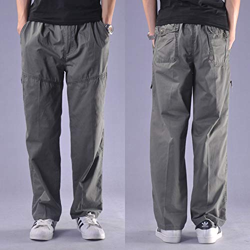 Mens Lightweight Pull On Zip Fly Drawstring Cargo Pants Elastic Waist Relaxed Fit 6 Pockets4
