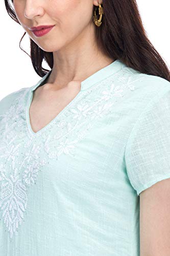 Image of BIBA Womens Mandarin Collar Embroidered Kurta