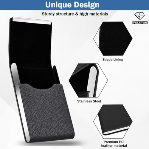Image of FELSTAR PU Leather & Metal Unisex RFID Blocking Business Card Holder Wallet for Men & Women - 25 Card Capacity - Black