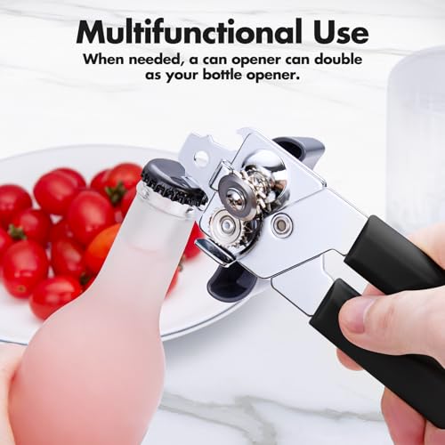 Image of Can Opener Manual, COKORA Can Openers Hand Held with Comfort Anti-Slip Handles, Heavy Duty Stainless Steel Can Opener Smooth Edge and Bottle Openers, Easy Turn Can Openers for Seniors, Kitchen, Black