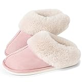 JANERIW Womens Slippers Cozy Warm Winter Slip On House Shoes Fluffy Soft Memory Foam Comfy Faux Fur Plush Anti-Skid Indoor/Outdoor(Pink)