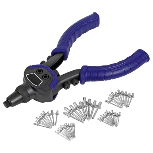 Ausi Juego de remachadora 5 en 1 de 10 pulgadas con boquilla intercambiable de 5 tamaños (2,4-6,8 mm/0,09-0,27 pulgadas), remachadora manual resistente con 50 remaches.