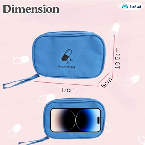 Image of FunBlast Portable Medicine Bag - Mini First Aid Travel Bags, Medicine Storage Bag, Pill Organizer, Zippered Medicines Bag for School, Travel, Camping (Blue)