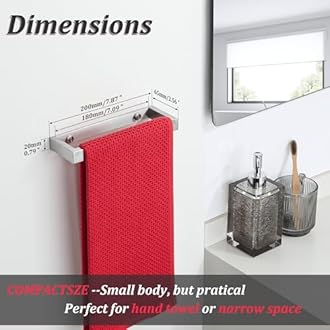 SAYAYO Hand Towel Holder 20CM Small Towel Rail Wall Mounted Self Adhesive & Screw Towel Ring SUS304 Stainless Steel No Drilling for Bathroom, Brushed Nickel