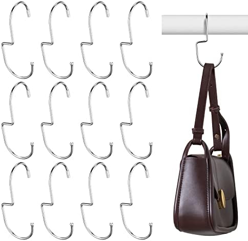 Queekay 12 Pieces Purse Hooks for Closet Bag Hanger Organize Hanger for Handbags Metal Purse Hanger Space Saving Purse Storage Hanging with Twisted Hook Design for Purses Backpack Handbag (Silver)