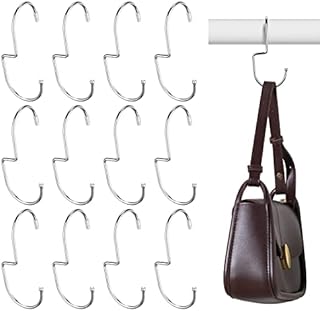 Queekay 12 Pieces Purse Hooks for Closet Bag Hanger Organize Hanger for Handbags Metal Purse Hanger Space Saving Purse Storage Hanging with Twisted Hook Design for Purses Backpack Handbag (Silver)