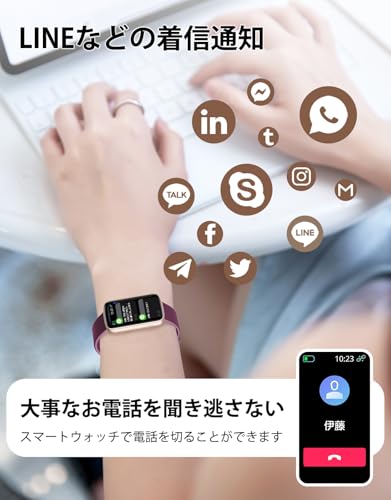スマートウォッチ レディース iphone対応 アンドロイド対応 リストバンド型 腕時計 1.47インチ大画面 フルタッチ Smart Watch 着信通知 女子生理サイクル記録 多種類運動モード 天気予報 IP68防水 文字盤自由設定 誕生日 クリストマス 新年 ギフト 日本語説明書付き Lynn2 (パープル)