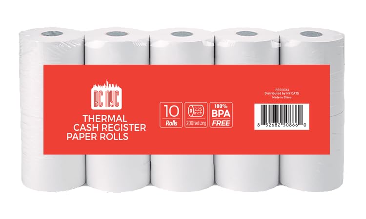 BC NYC Thermal Cash Register Paper Rolls 2.25 inch 200 Feet Long / 10 Rolls