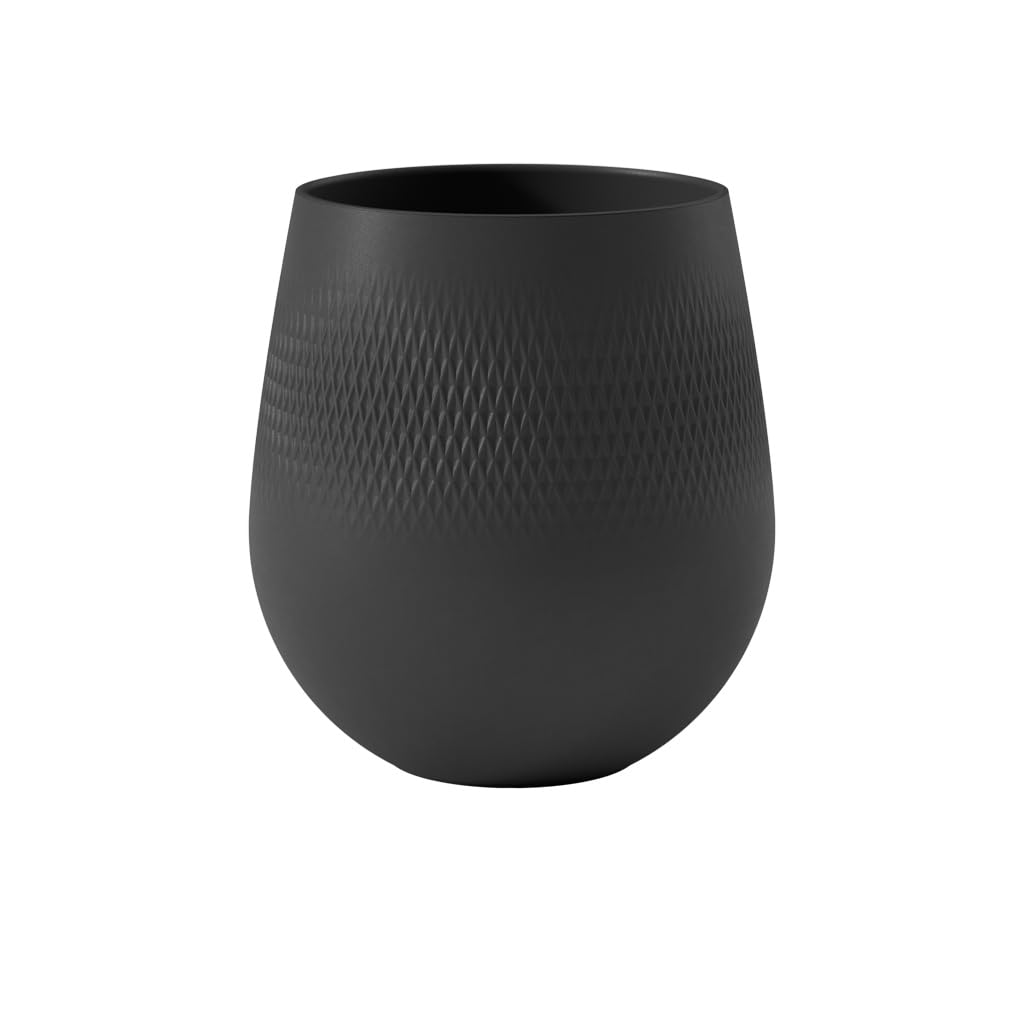 Villeroy & Boch Collier Noir Vase Carré n°1, 20,5x20,5x22,5 cm, Porcelaine Premium, Noir