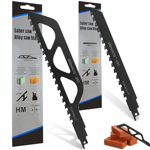 ADNEWX Lame de Scie Sabre Professionnelles HM 240/305mm - Lame Scie Sabre Carbure pour Béton Cellulaire Bois et Brique - Compatible Einhell Dewalt Bosch