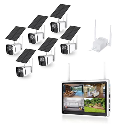 Active Media Concept Kit vidéosurveillance 6 caméras solaires Ultra HD WiFi et Un écran LCD 10,1 récepteur enregistreur microSD 128 Go avec routeur 3G 4G...