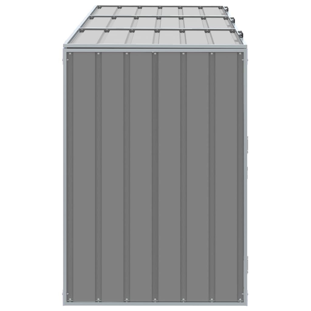 Festnight Copri Bidoni Spazzatura Esterno Copribidone Spazzatura Esterno Copri Pattumiera da Esterno Copribidone con Ruote per 3 Bidoni Grigio 216x81x115 cm Acciaio