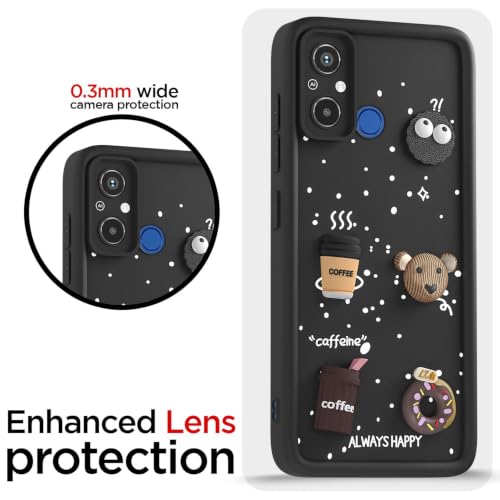Image of Bintage Cute Fun Ball | Taddy Cartoon 3D Smiley Coffee Cup | Milk Donut | Full Protection Rubber Back Cover Compatible for Itel A661L / Itel A49 - Black