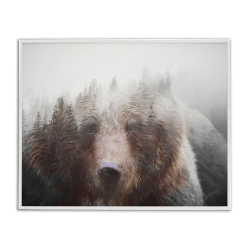 'Abstract Wildlife Brown Bear Foggy Weather'| Framed Giclee Art
