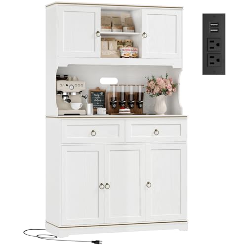 HOSTACK Large Kitchen Pantry Cabinet with Charging Station, 71" Kitchen