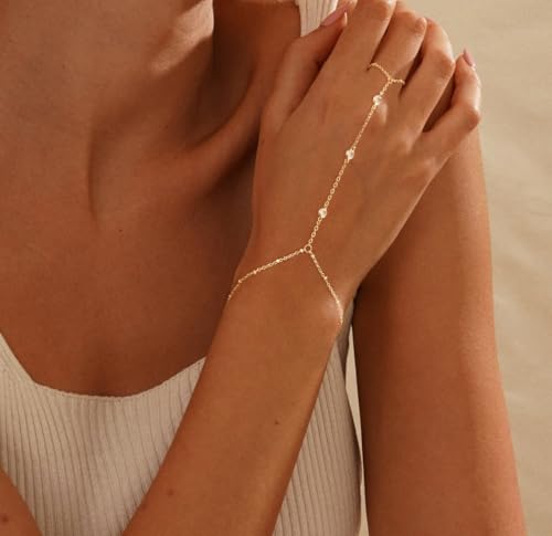 ASCOMY Gold Bracelets for Women 14K Gold/Silver Plated Bracelets Pearl Link Devil's Eye Charm Heart Bracelet Cubic Zirconia Leaf Charm Oval Lock Bangle Four Clover Leaf Dainty Bracelets Gift for Her3