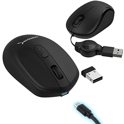 Sabrent 2.4Ghz Rechargeable Wireless Mouse With Adjustable Resolution With Mini Travel Usb Optical Mouse With Retractable Cable For Computers And Laptops | Mac & Pc Compatible #TOP14