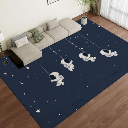Tapis de sol intérieur antidérapant et absorbant grand format lavable motif bleu - 3