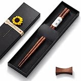 Personalized Phoebe Wood Chopsticks Reusable with Rests, Custom Engraved Names Classic Japanese...