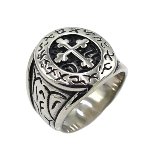 Bague croix de Lorraine acier inoxydable bague orthodoxe runique homme