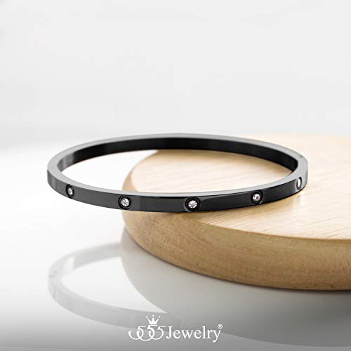 555Jewelry Womens Sparkling Cubic Zirconia Secure Hinge Lock Bangle Stainless Steel Bracelet3